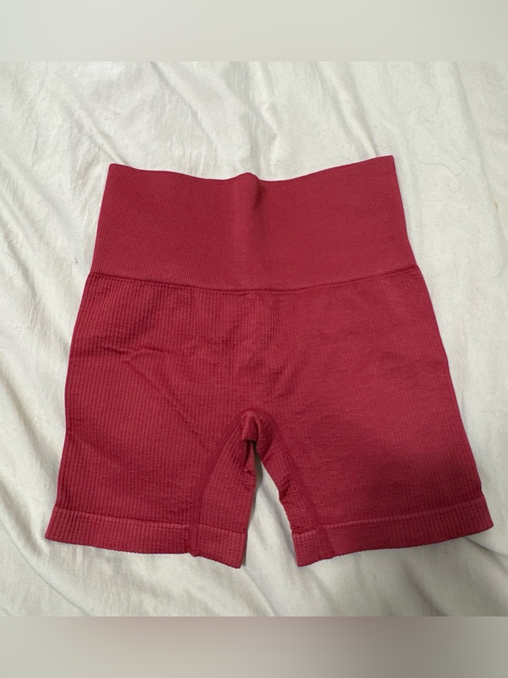 Colsie Ribbed High-Waist Shorts in Red